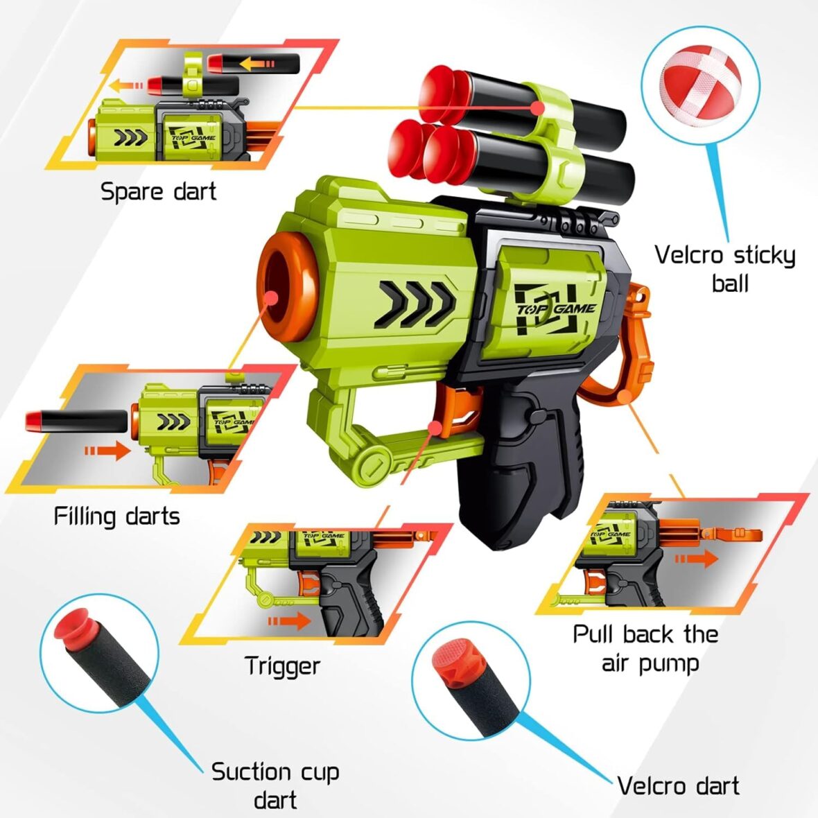 Air Blaster Gun Toy with 4 Soft Foam Bullet