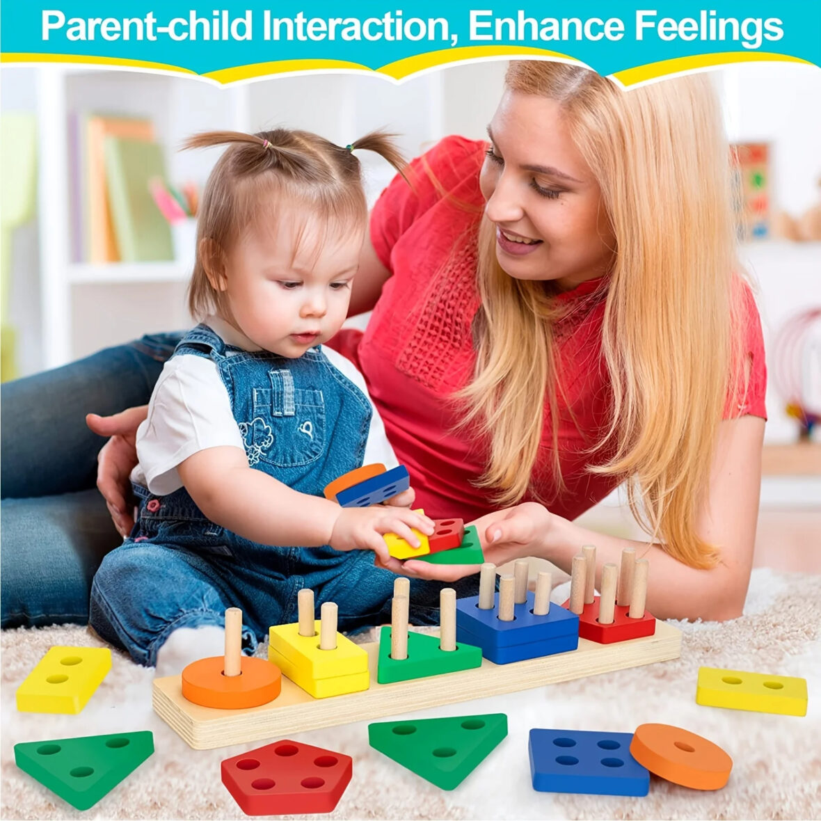 5 Column Wooden Shape Sorter – Educational Color & Number Learning Toy for Toddlers