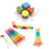 4-in-1 Wooden Educational Toy Set for Toddlers – Xylophone, Shape Sorter, Stacking Tower & Caterpillar