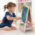 Kids Wooden Educational Magnetic Board with Alphabet, Numbers & Chalkboard - Double-Sided Learning Easel