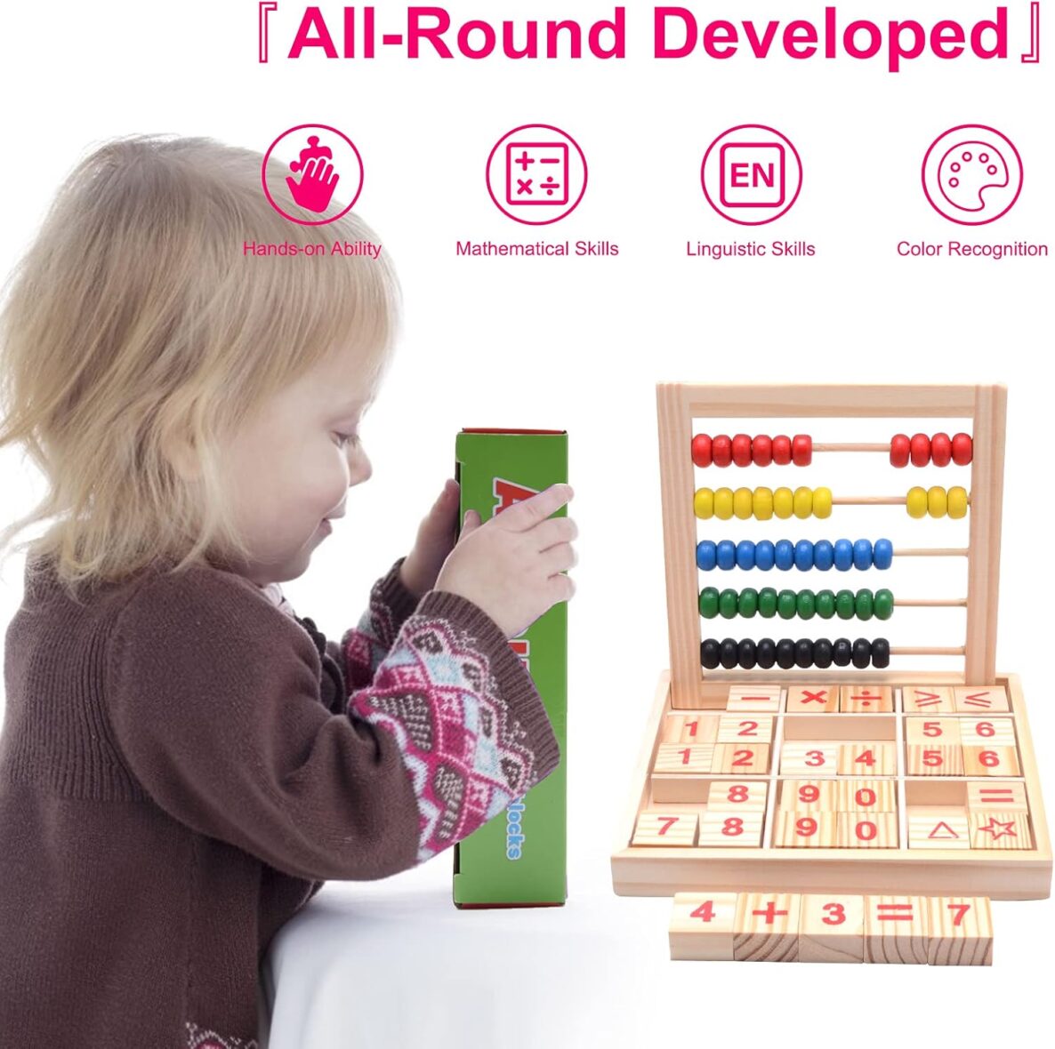 Wooden Abacus with Number & Math Blocks – Educational Counting Toy for Kids (3+ Years)