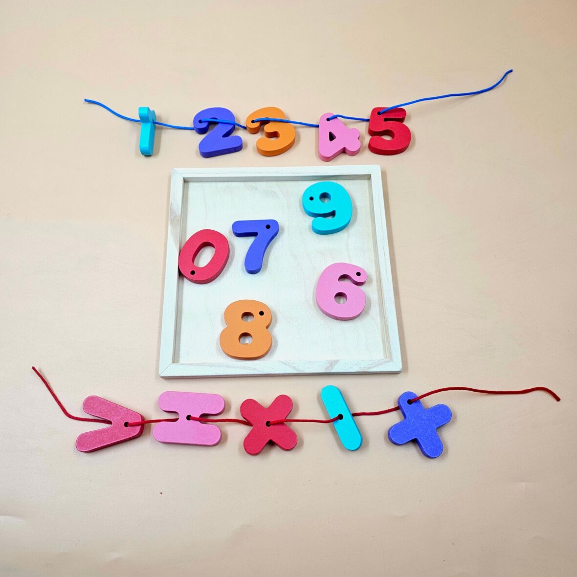 Wooden Number Lacing Beads – 0-9 Numeric Threading with Math Symbols for Kids