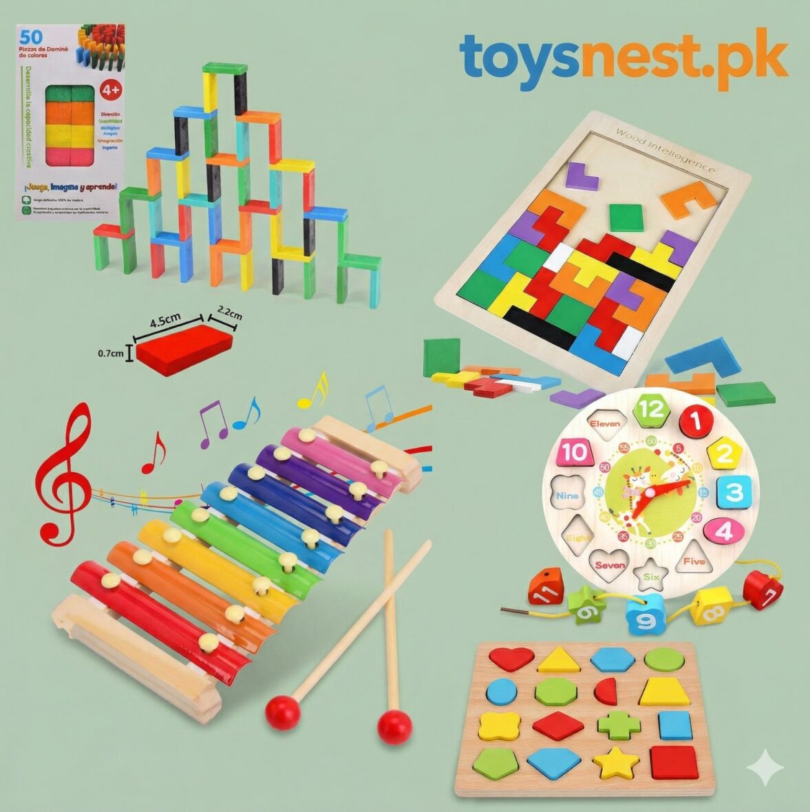 5-in-1 Wooden Montessori Educational Toy Set for Toddlers