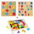 Bundle of 3 Wooden Educational Puzzles for Kids – Shapes, Alphabet Letters & Tangram Brain Teaser Set