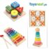 4PCS Wooden Montessori Toys Set β Xylophone, Shape Sorter, Stacking Rings