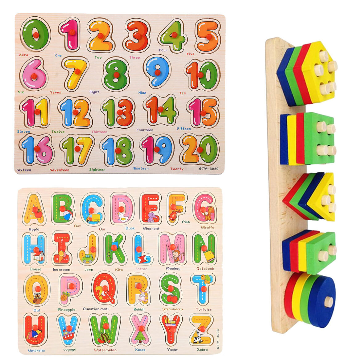 Pack of 3 Educational Wooden Puzzle Sets 🎁