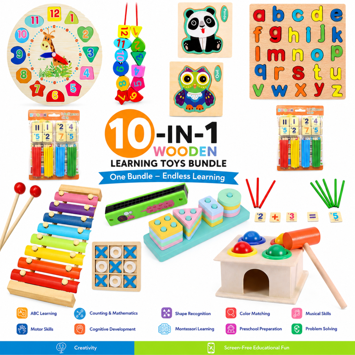 π Mega Bundle of 10 Montessori Wooden Learning Toys