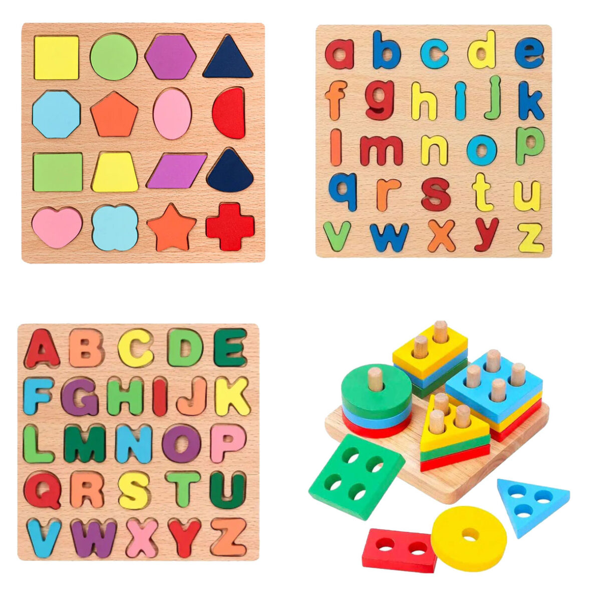 Bundle of 4 Wooden Learning Boards & Shape Sorter | Montessori Early Education Toys