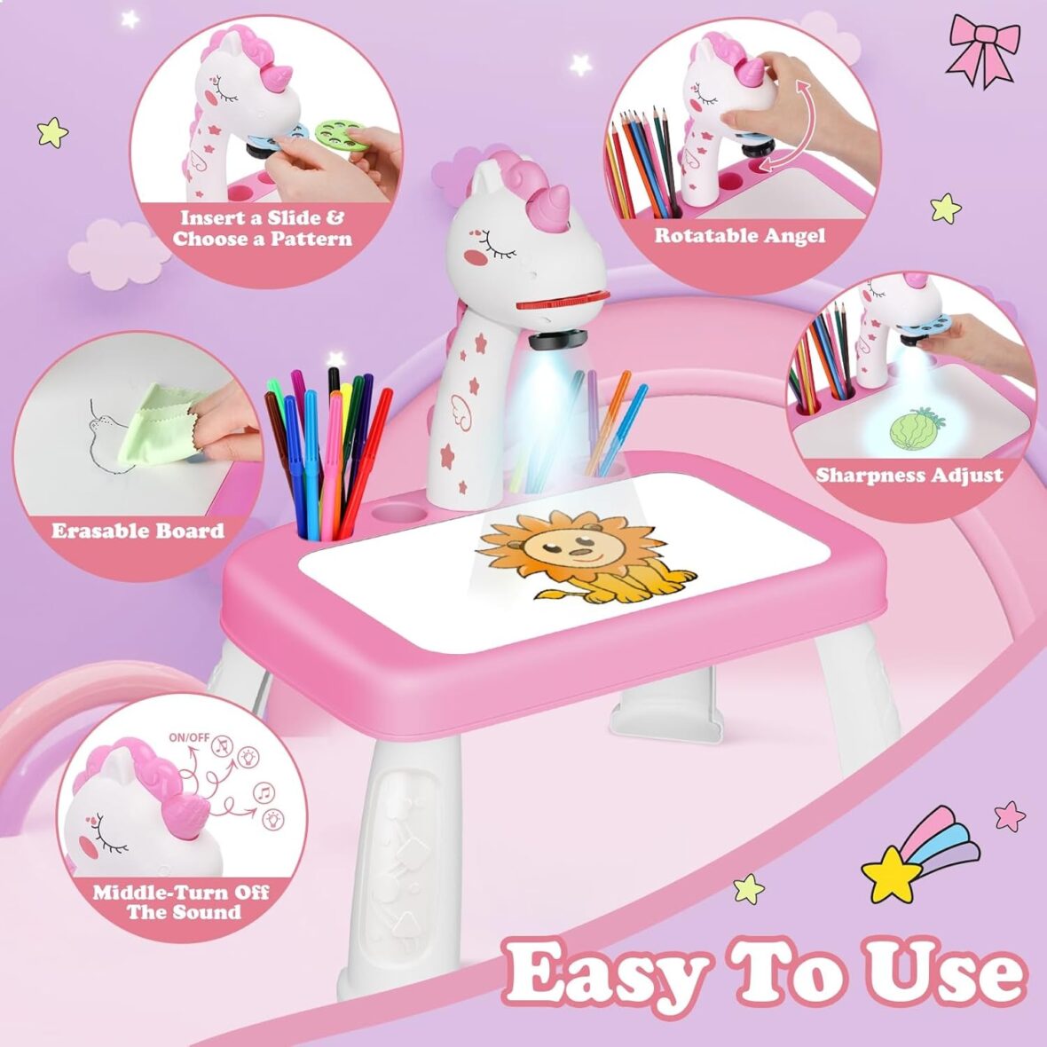 Unicorn Kids Projection Painting Table – Musical Art Projector Desk