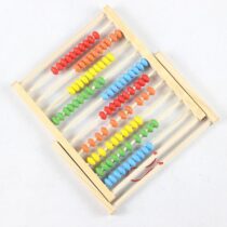 11x10 inch wooden rainbow abacus with multi-colored beads on a natural wood frame for Montessori math learning.