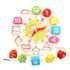 Educational wooden shape sorter board and colorful wooden lacing clock for Montessori-style learning