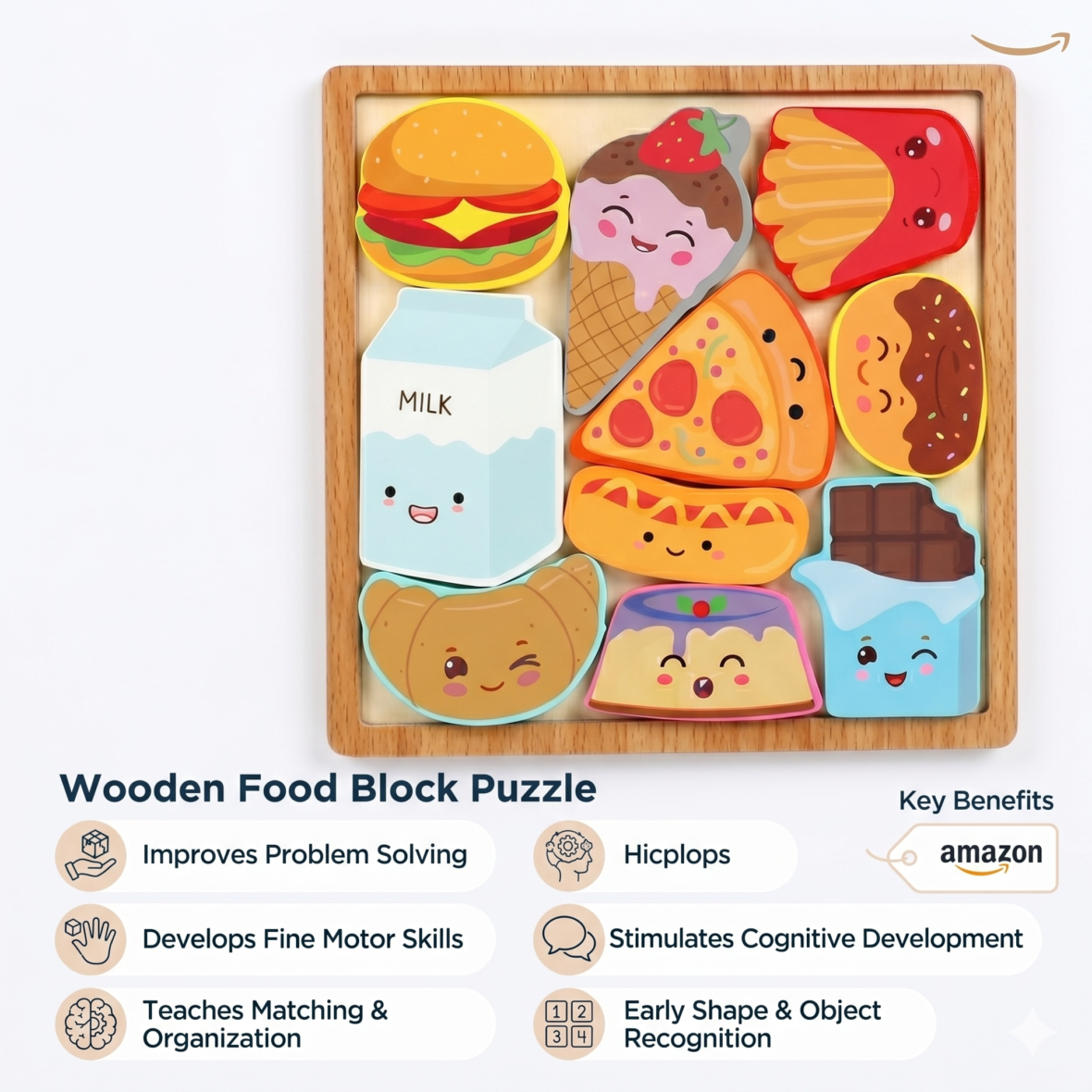 Montessori Wooden Food Puzzle for Toddlers