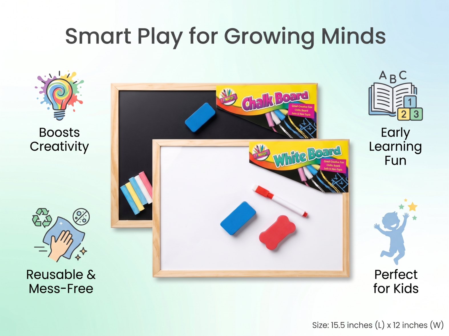 Double-Sided Chalkboard and Whiteboard for kids