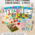 6-piece complete early learning starter bundle featuring 3 board books, wooden shape sorter, wooden lacing clock, magic copybooks, and water book.