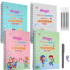 Set of 4 Sank Magic Practice Copybooks for preschool learning including Alphabet, Math, Drawing, and Number books with 10 pen refills and a pen grip