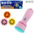 2-in-1 projection flashlight toy for kids in pink and blue with 3 interchangeable image reel discs for educational wall projection