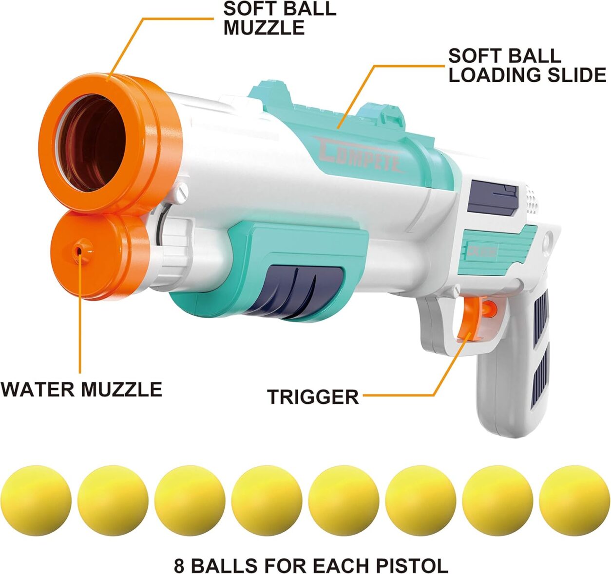 Fierce Up Action Brave 2-in-1 Toy Blaster – Soft Foam Ball & Water Gun with 8 EVA Balls
