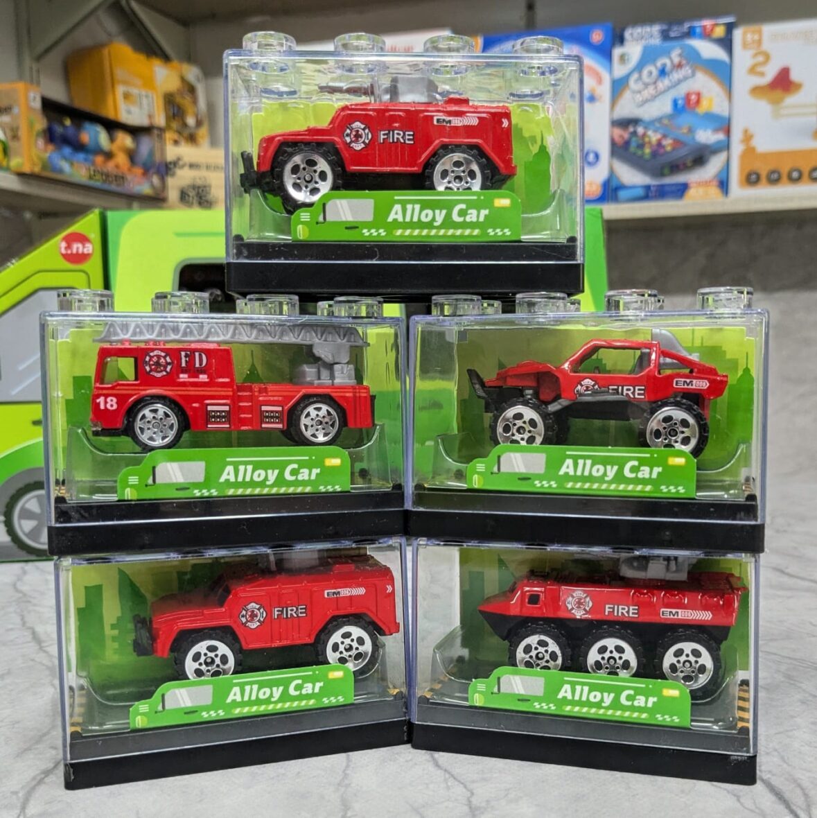 1:36 Die-Cast Alloy Fire Rescue Vehicle Toy – Assorted Designs & Display Case