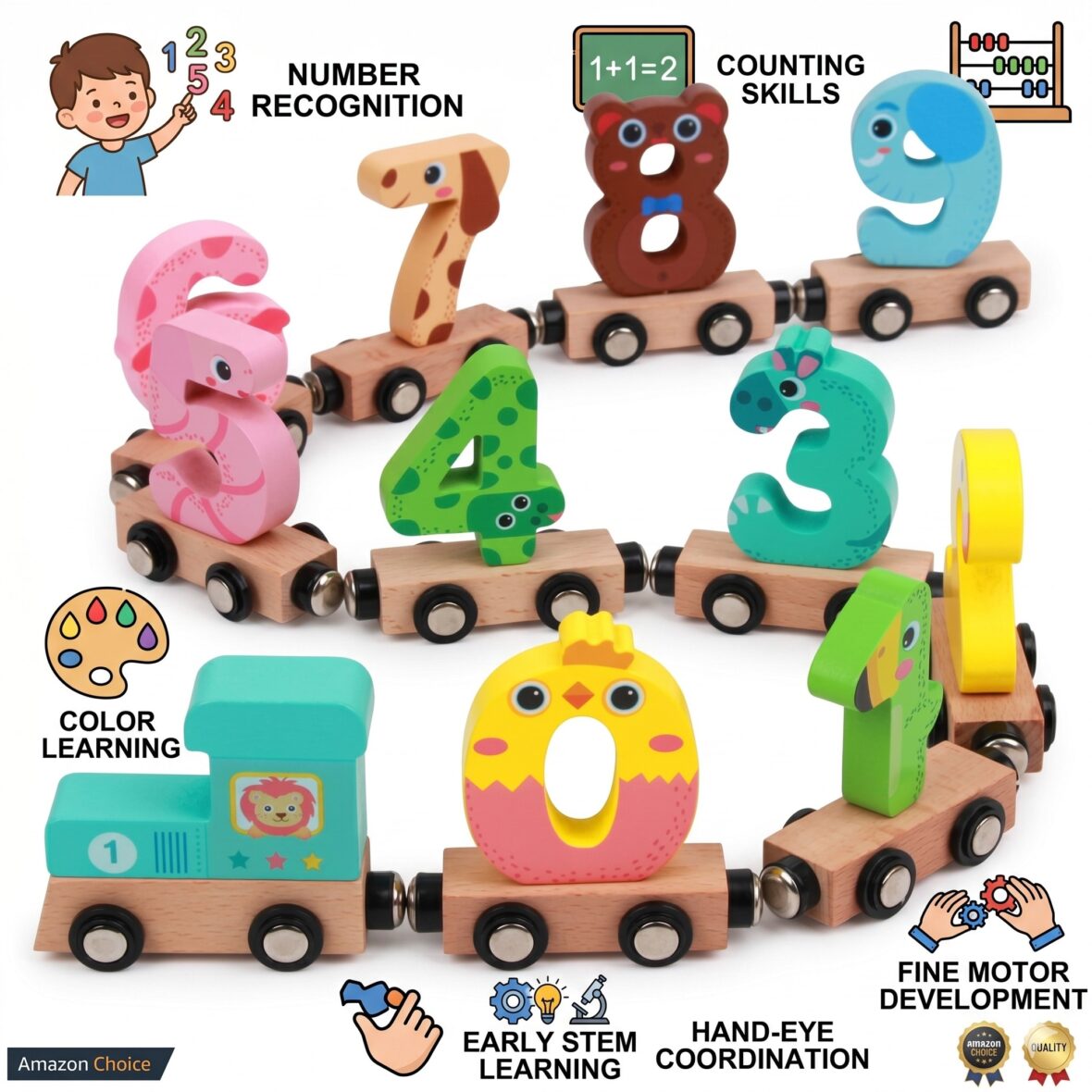 Wooden Number Train Toy for Kids 0-9 | Magnetic Educational Train Set