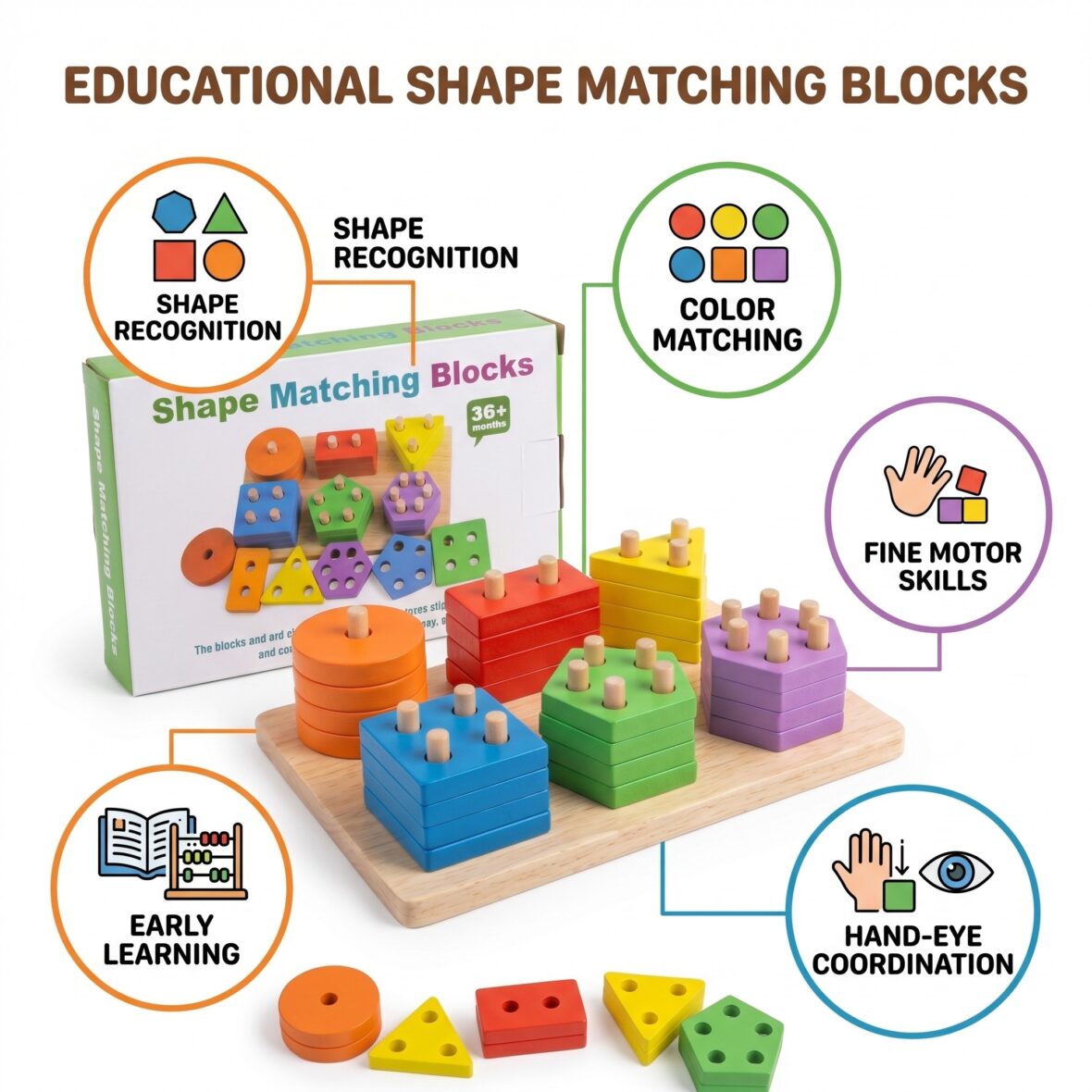 Wooden Shape Matching Blocks – Montessori Educational Toy for Toddlers