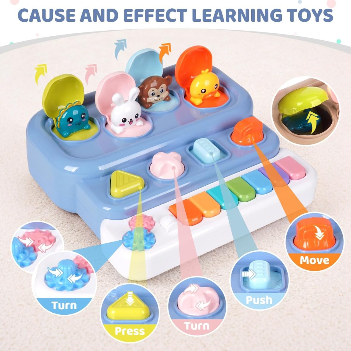 Interactive Pop-Up Animal Piano Toy for Toddlers – Educational Cause & Effect Learning Toy
